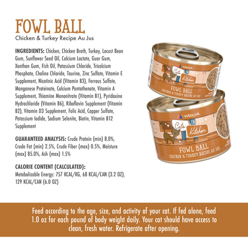Weruva Cats in the Kitchen Fowl Ball Chicken and Turkey Recipe Au Jus Canned Cat Food (3.2-oz, single can)