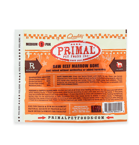 Primal Pet Foods Raw Recreational Beef Marrow Bones (Large - 1 Pk)