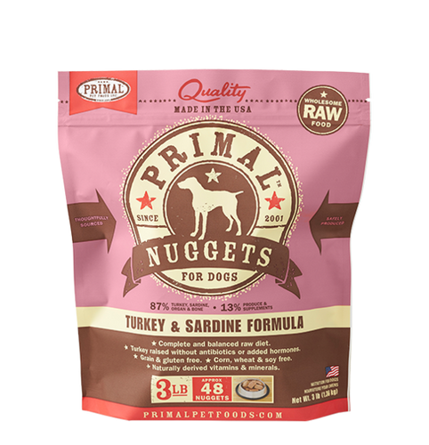 Primal Pet Foods Canine Raw Frozen Nuggets (Turkey & Sardine 3 Lb)