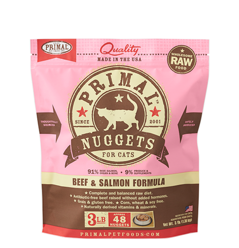 Primal Pet Foods Feline Raw Frozen Nuggets (Beef & Salmon 3 Lb)