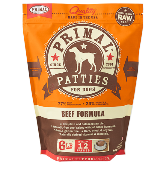 Primal Pet Foods Canine Raw Frozen Patties (Beef 6 Lb)