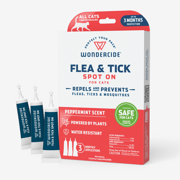 Wondercide Flea & Tick Spot On for Dogs + Cats with Natural Essential Oils (3 Monthly Applications - Cat)