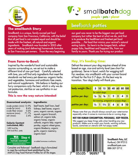 Smallbatch Beefbatch Frozen Dog Food (18 Lb Patties - Bulk Box)