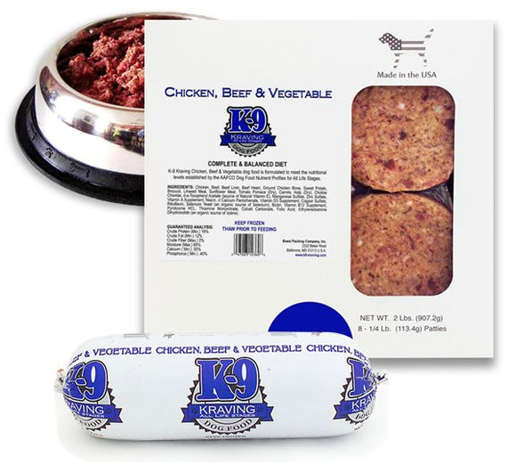 K-9 Kraving Chicken, Beef & Vegetable Raw Dog Food (5 lb Roll)