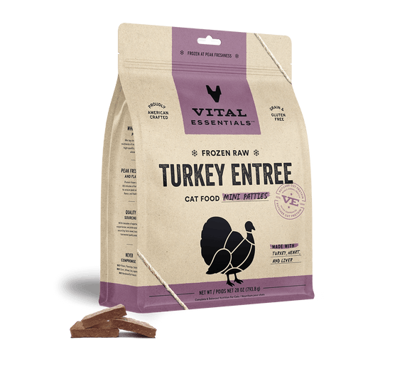 Vital Essentials Frozen Raw Turkey Mini Patties Cat Food (28 oz)