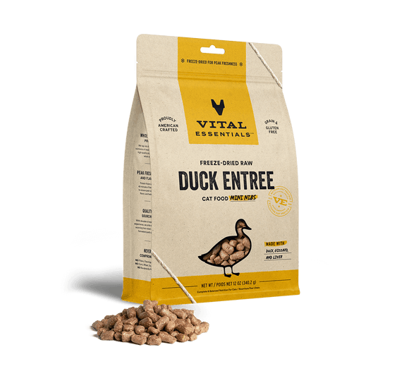 Vital Essentials Freeze-Dried Duck Entrée Cat Food Mini Nibs (12-oz)