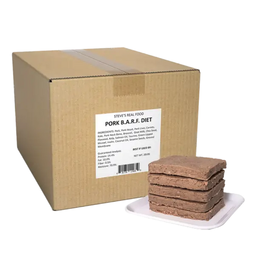 Steve's Real Food Frozen Raw Pork Diet for Dogs and Cats (20 lb Box Patties)