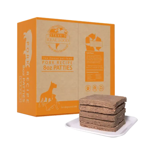 Steve's Real Food Frozen Raw Pork Diet for Dogs and Cats (20 lb Box Patties)